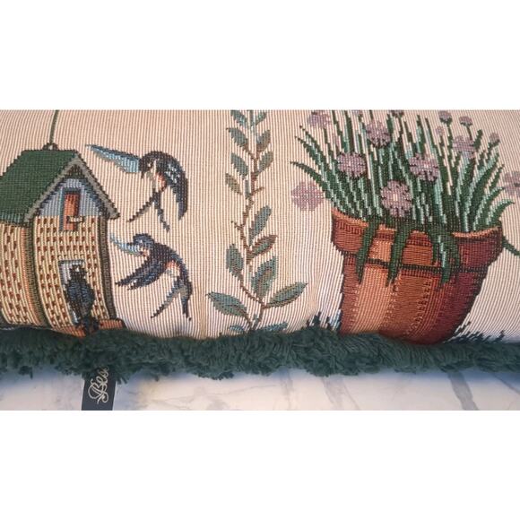 Tapestry Throw Pillow Gardening Spring 22"X12" Green Velvet Back - Picture 4 of 8